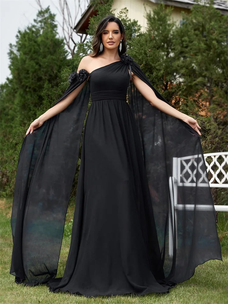 Elegant Dresses- One-Shoulder Gown for Elegant Evening - Draping Chiffon Formal Dress- - Chuzko Women Clothing