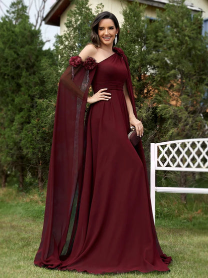 Elegant Dresses- One-Shoulder Gown for Elegant Evening - Draping Chiffon Formal Dress- - Chuzko Women Clothing