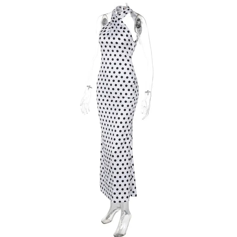 Elegant Dresses- Polka Dot Halter Gown for Women's Wedding - Mermaid Maxi Dress- - Chuzko Women Clothing