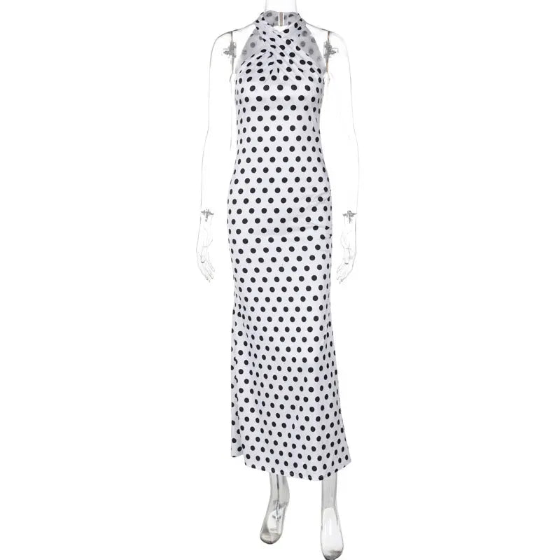 Elegant Dresses- Polka Dot Halter Gown for Women's Wedding - Mermaid Maxi Dress- - Chuzko Women Clothing