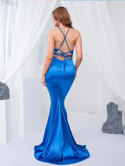 Prom Vibrant Blue Sweep Train Gown - Mermaid Dress for Gala Nights