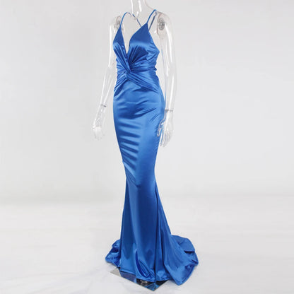 Prom Vibrant Blue Sweep Train Gown - Mermaid Dress for Gala Nights