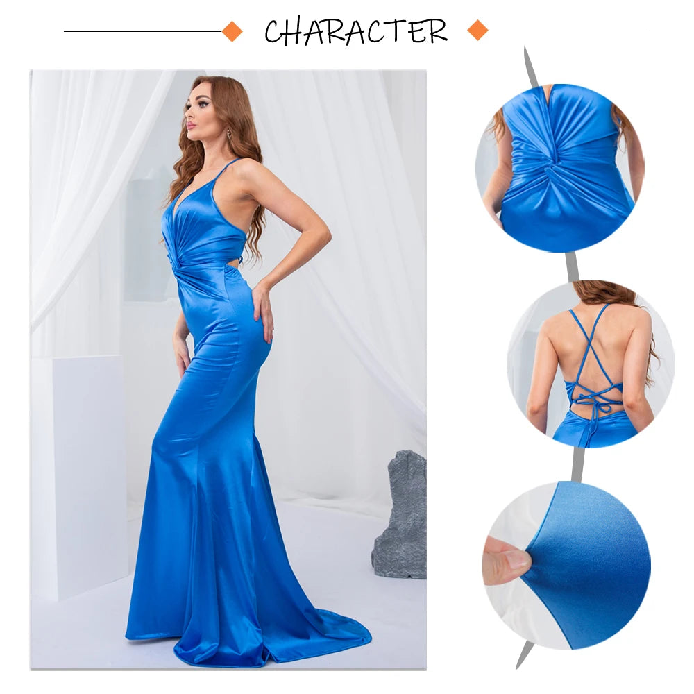 Prom Vibrant Blue Sweep Train Gown - Robe sirène pour les soirées de gala