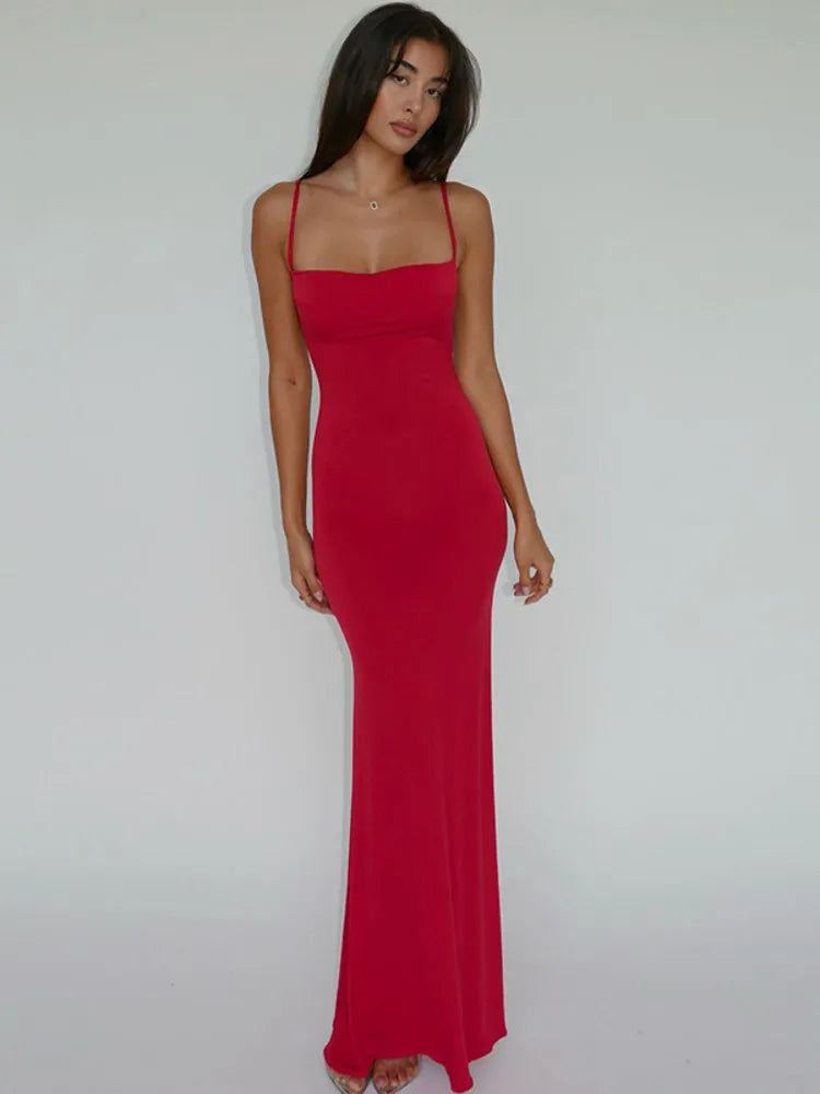 Elegant Dresses- Red Evening Gown with Elegant Details for Weddings and Galas- Red- Chuzko Women Clothing