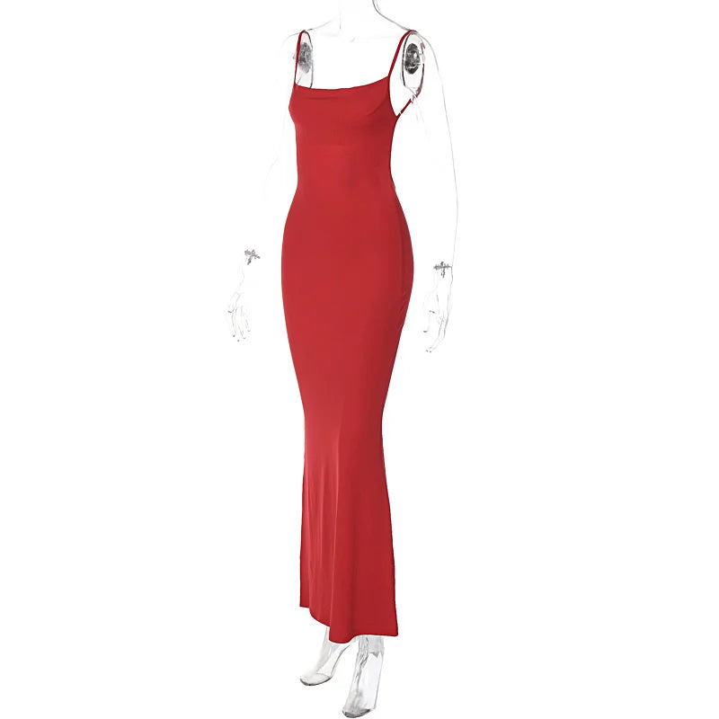 Elegant Dresses- Red Evening Gown with Elegant Details for Weddings and Galas- - Chuzko Women Clothing
