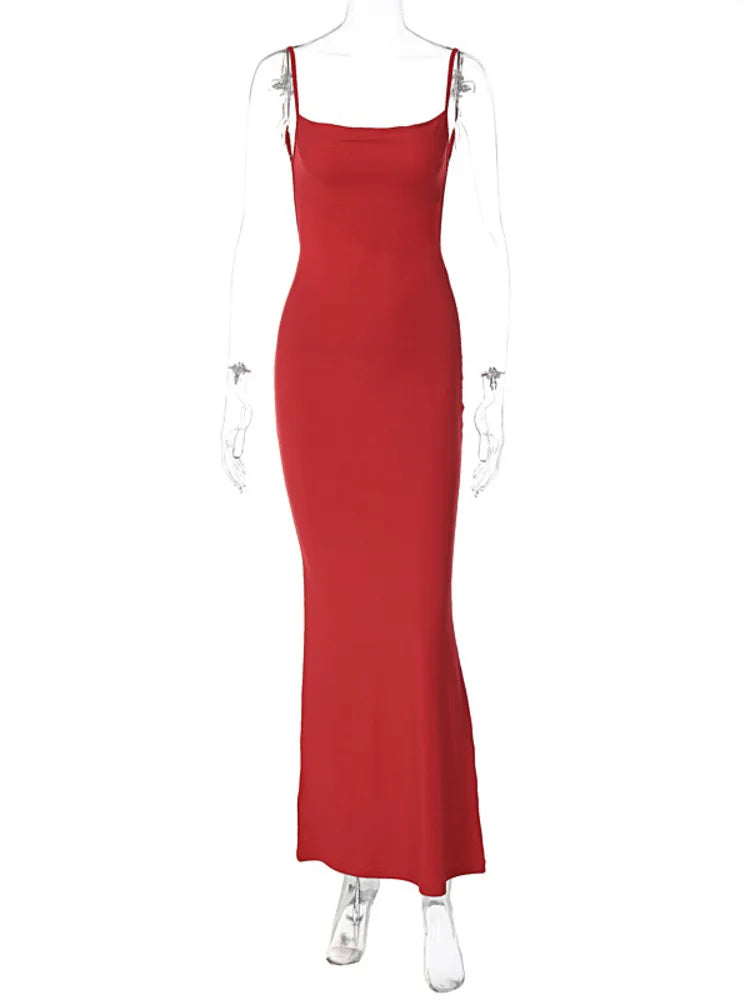 Elegant Dresses- Red Evening Gown with Elegant Details for Weddings and Galas- - Chuzko Women Clothing