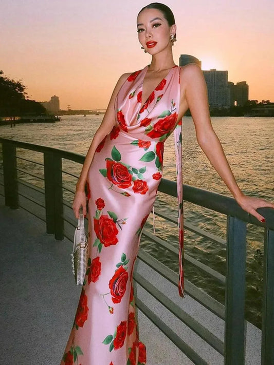 Elegant Dresses- Rose Backless Mermaid Gown with Bowknot Back - Elegant Evening Dress- Pink- Chuzko Women Clothing
