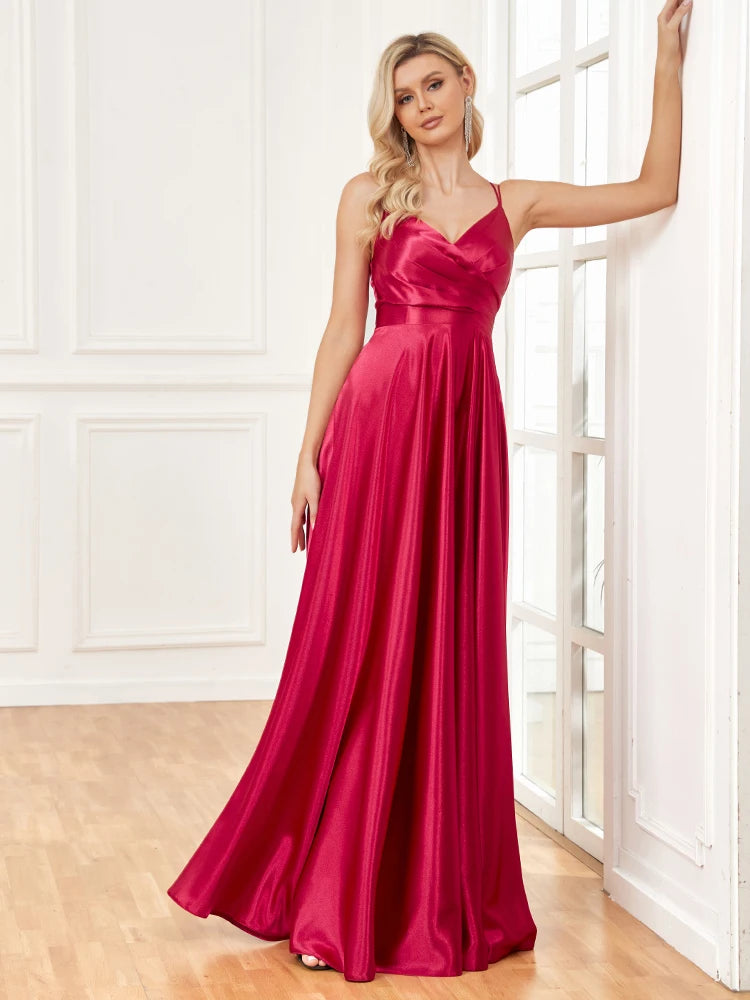 Elegant Dresses- Satin Evening Gown for Gala Events- - Chuzko Women Clothing