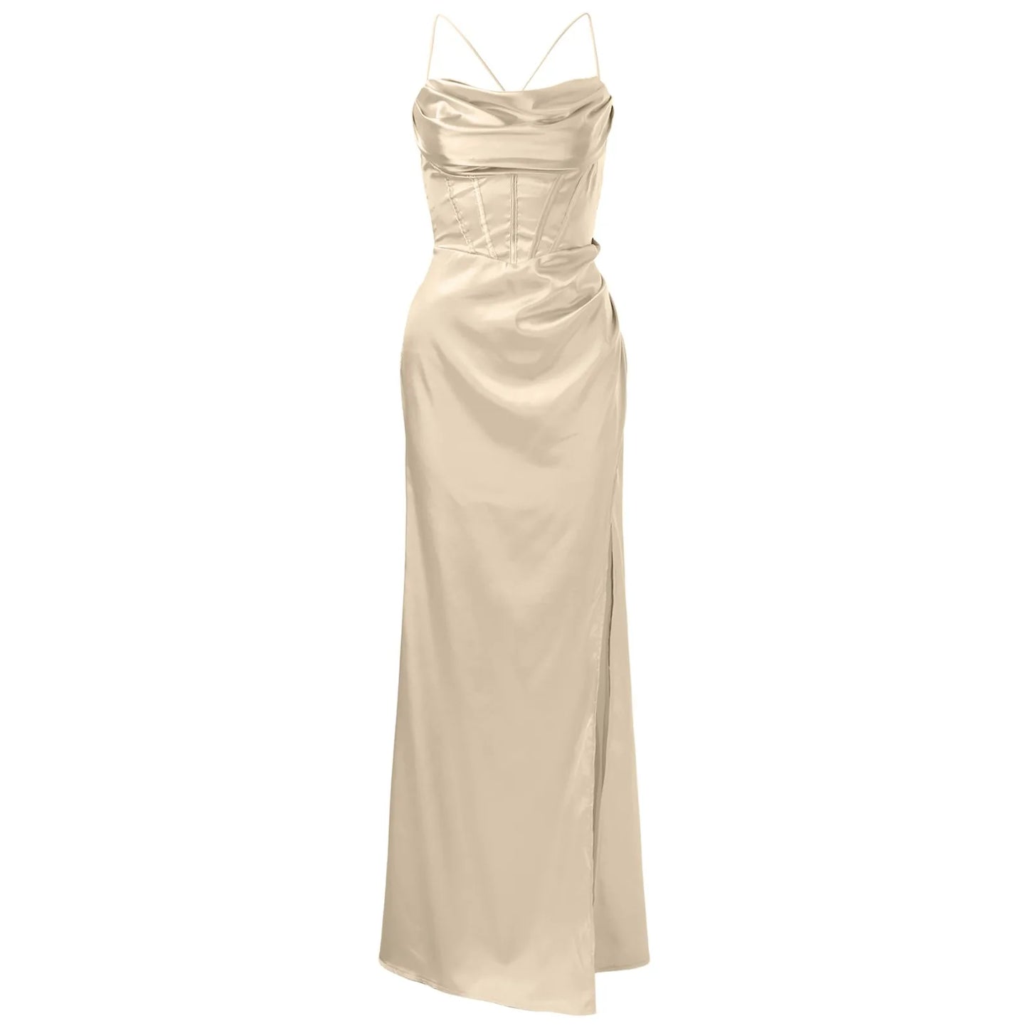 Elegant Dresses- Satin Silk Finish Gown Dress for Gala & Red Carpet Events- - Chuzko Women Clothing