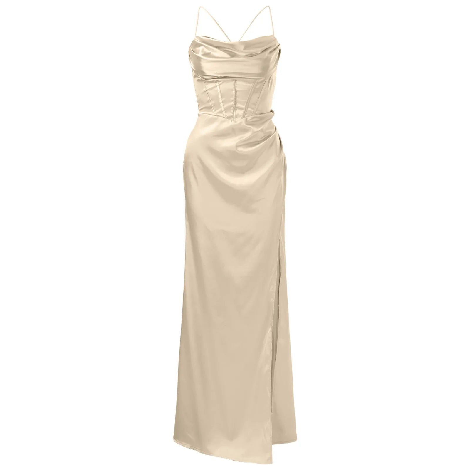 Elegant Dresses- Satin Silk Finish Gown Dress for Gala & Red Carpet Events- - Chuzko Women Clothing