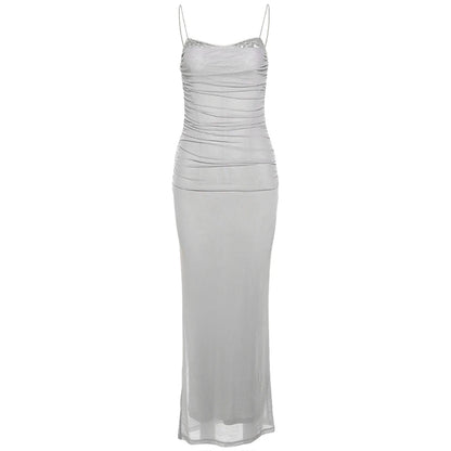 Elegant Dresses- Square-Neck Mesh Evening Gown for Gala & Wedding Events- - Chuzko Women Clothing