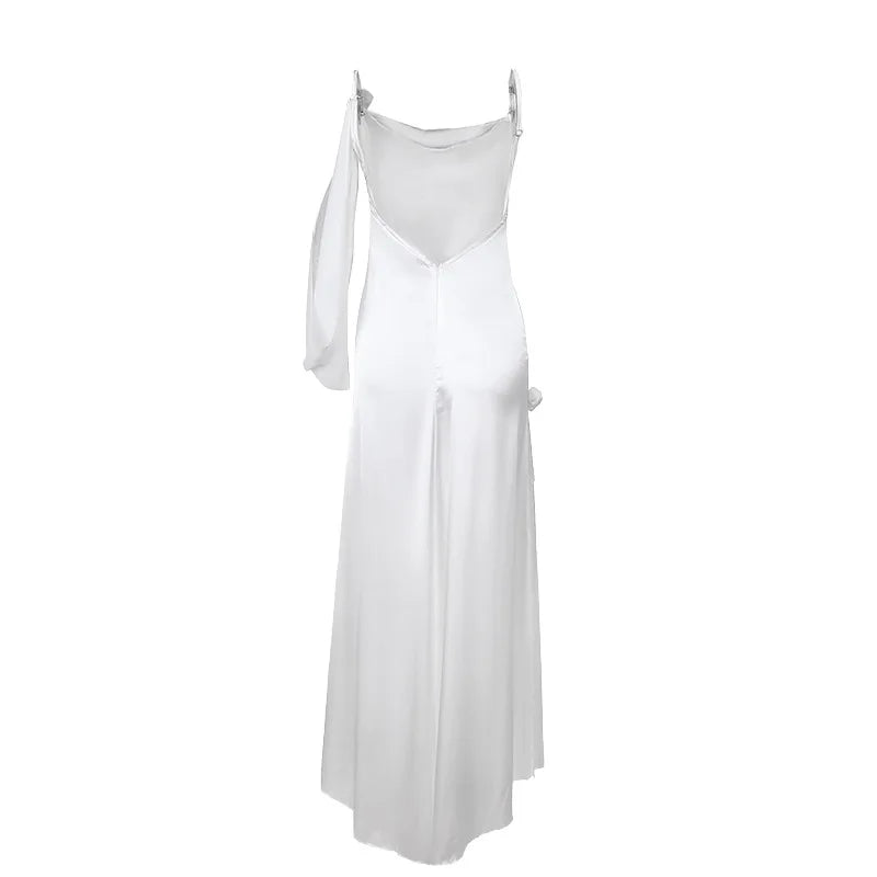 Elegant Dresses- Women's Backless Cowl Satin Trumpet Maxi Dress for Weddings- - Chuzko Women Clothing