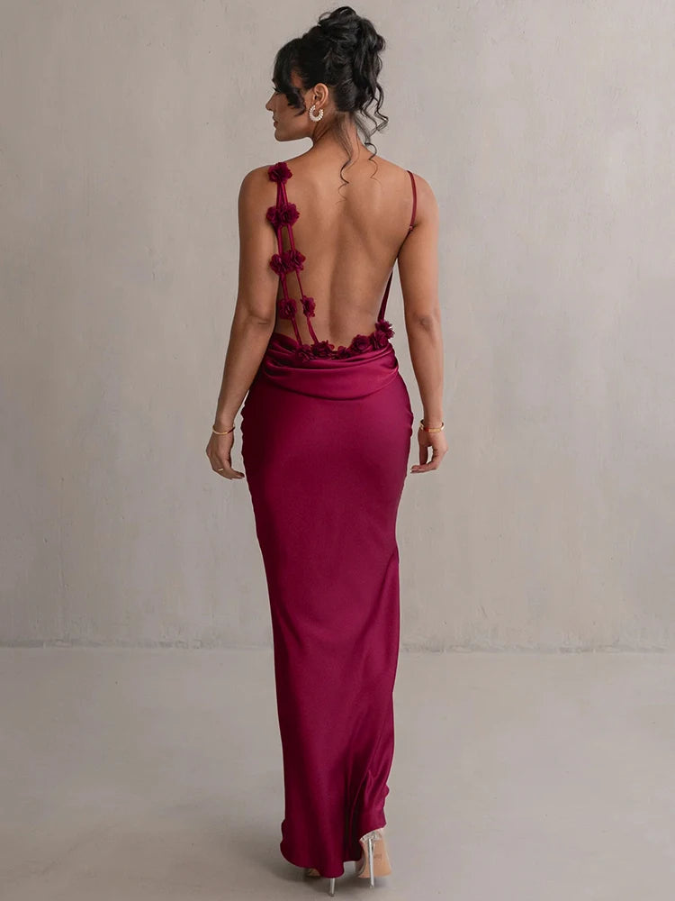 Elegant Dresses- Women's Elegant Cowl Neck Mermaid Dress - Draped Backless Gown- Wine Red- Chuzko Women Clothing