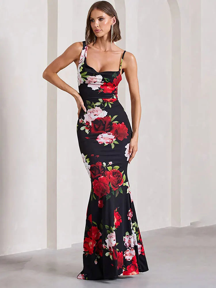 Elegant Dresses- Women's Elegant One-Shoulder Maxi Dress for Evening Galas- Red- Chuzko Women Clothing