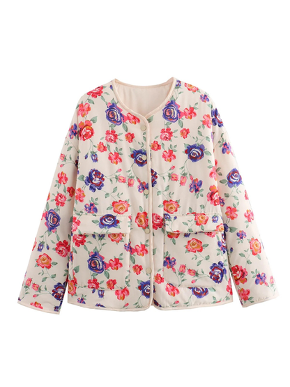 Fall Jackets- Floral Charm Flap Jacket for Spring & Fall- - Chuzko Women Clothing