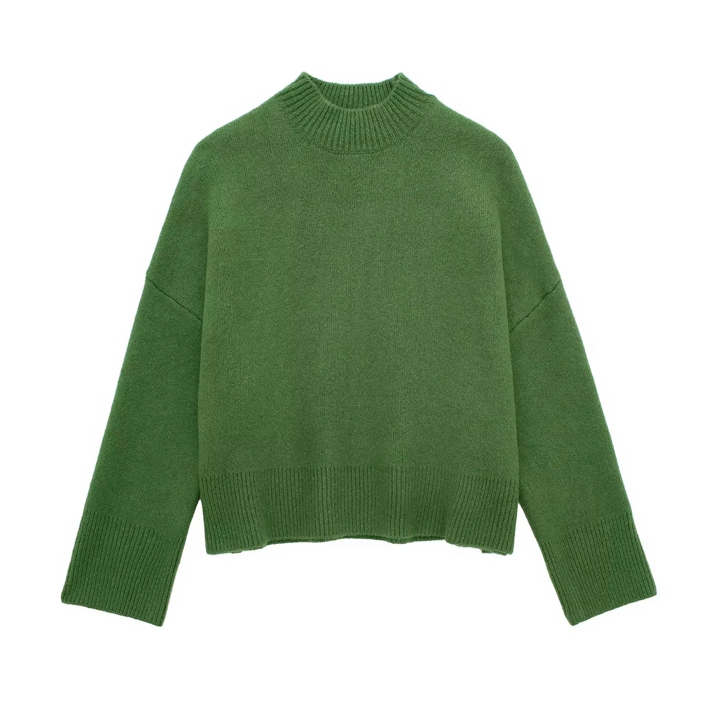 Fall Outfits- Green Cozy Set Oversized High Neck Sweater and Mini Skirt for Autumn- green top- Chuzko Women Clothing