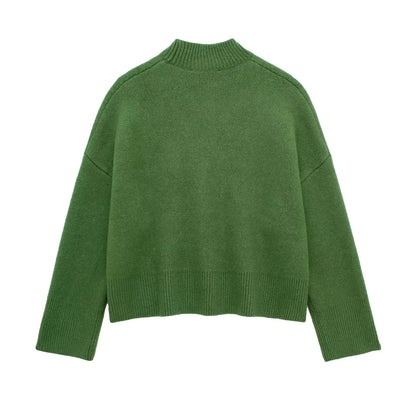 Fall Outfits- Green Cozy Set Oversized High Neck Sweater and Mini Skirt for Autumn- - Chuzko Women Clothing