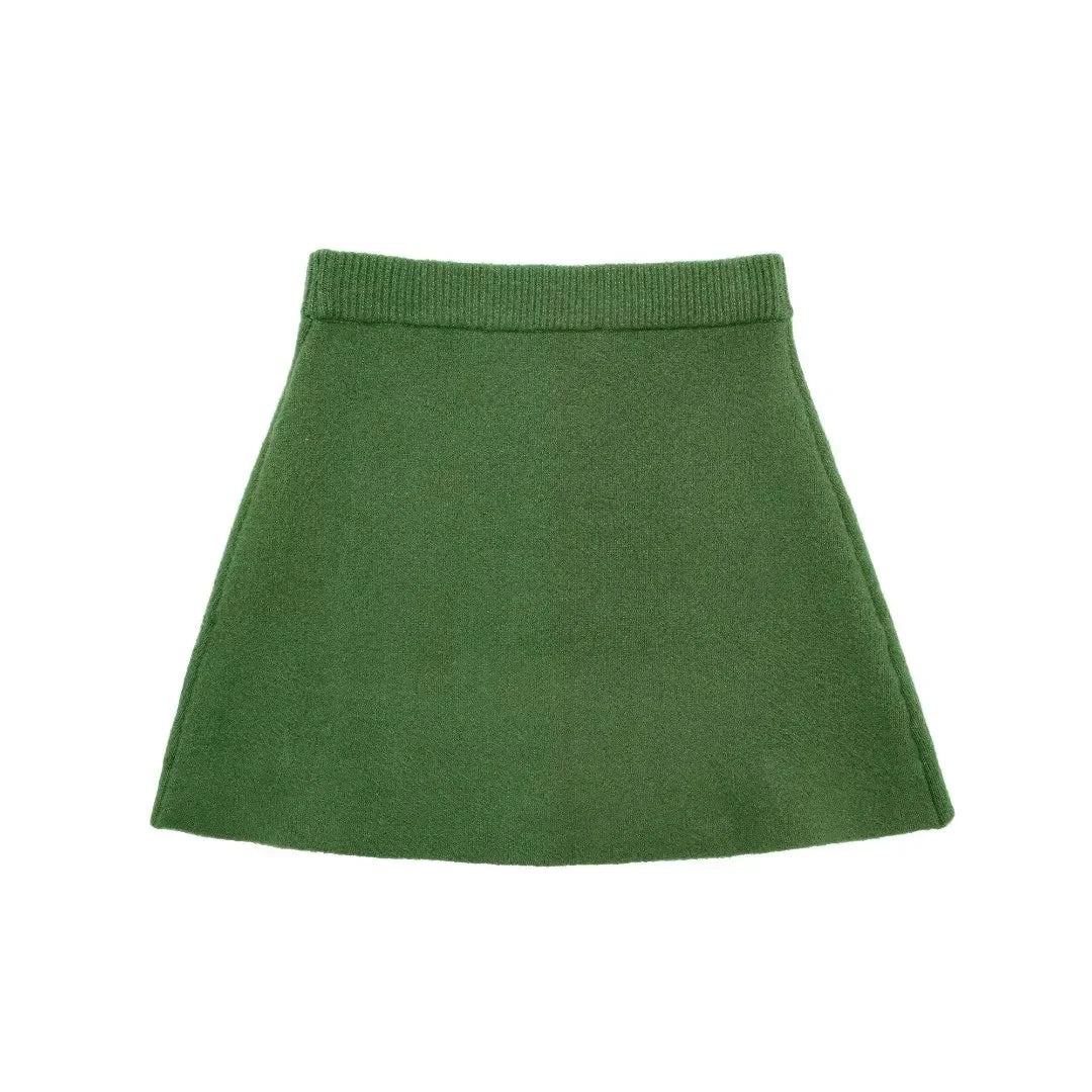 Fall Outfits- Green Cozy Set Oversized High Neck Sweater and Mini Skirt for Autumn- green skirt- Chuzko Women Clothing