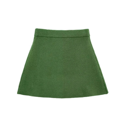 Fall Outfits- Green Cozy Set Oversized High Neck Sweater and Mini Skirt for Autumn- green skirt- Chuzko Women Clothing