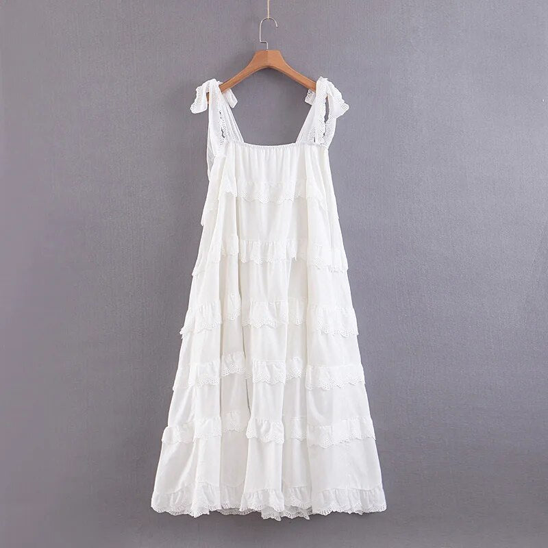 Summer Garden Party Lace Layered Tiered Ruffle Dress Dresses - Chuzko Women Clothing