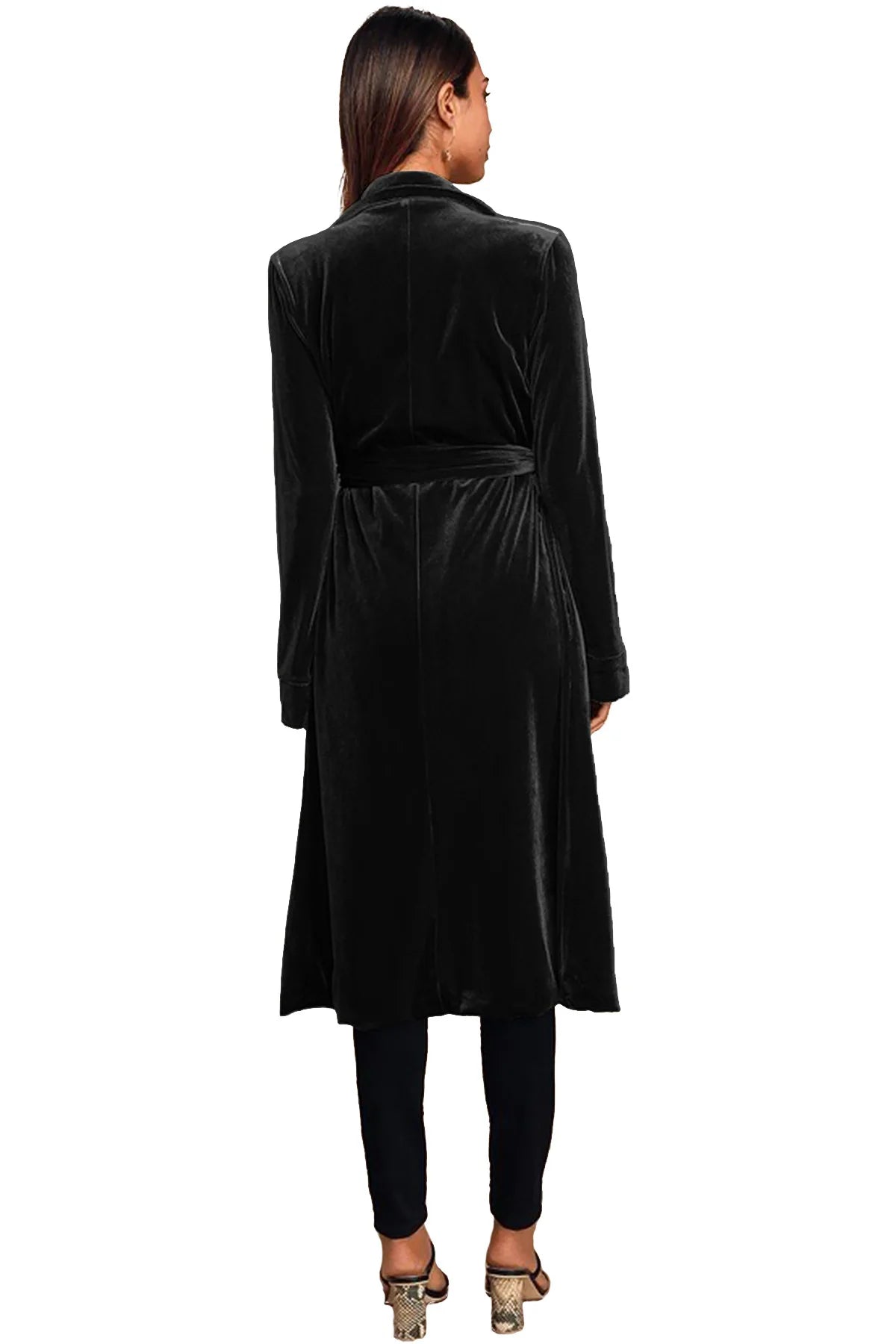Date Night Elegance Velvet Velour Lapel Coat with Pockets Velvet Coats - Chuzko Women Clothing