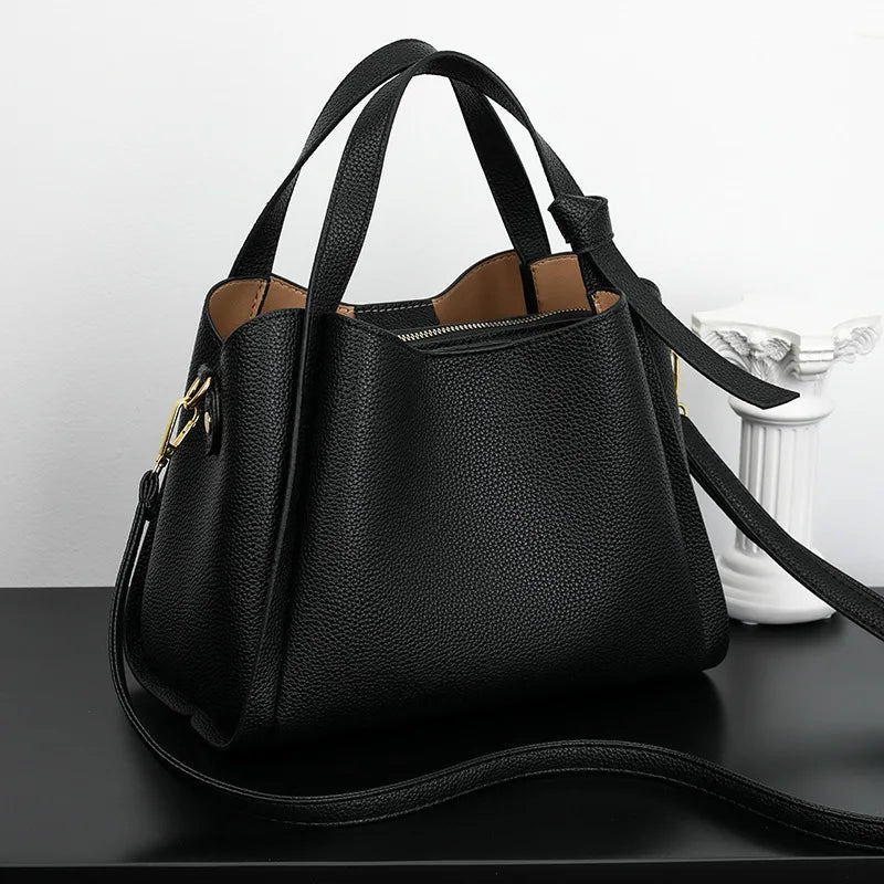 Handbags- Multi-Purpose Handbag Faux Leather Tote Bag for Work & Leisure- Black- Chuzko Women Clothing