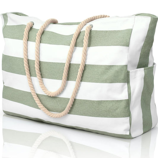 Striped Tote Bag with Braided Handles - Carry in Style