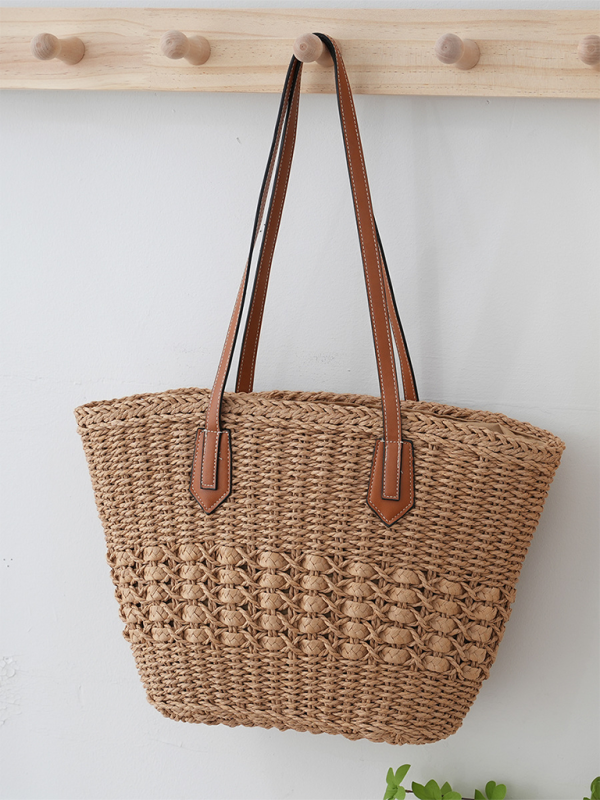 Handbags- Women's Straw Beach Bag for Summer Adventures- Dark Brown- Chuzko Women Clothing