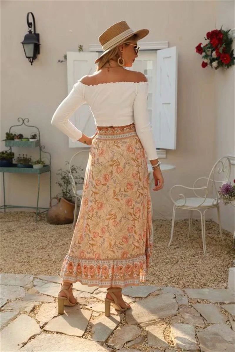 High-Low Skirts- Boho High-Low Floral Skirt- - Chuzko Women Clothing