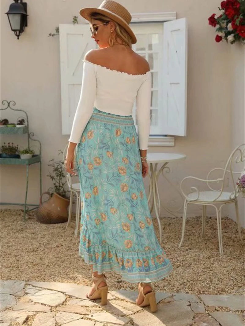 High-Low Skirts- Boho High-Low Floral Skirt- - Chuzko Women Clothing