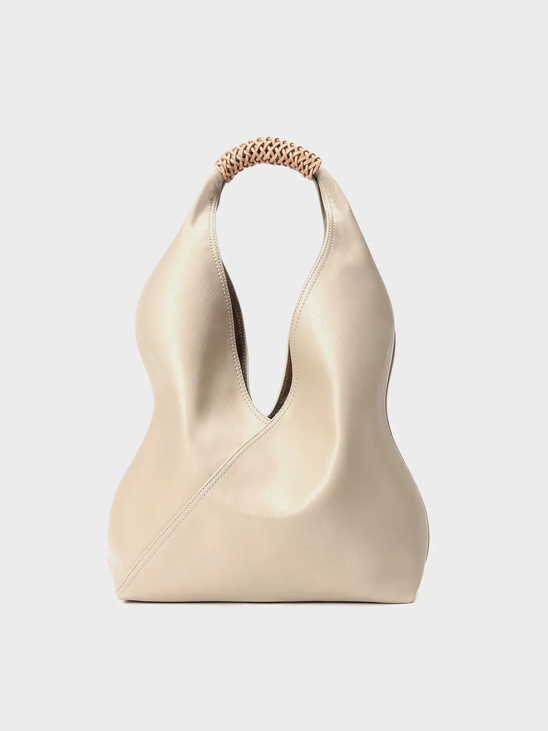 Hobo Bags- Genuine Leather Hobo Bag for Elegant Occasions- khaki white- Chuzko Women Clothing