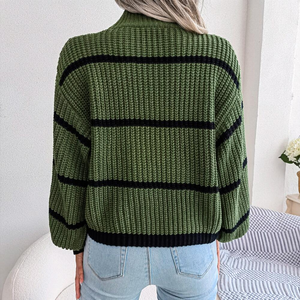 Winter Stripes in Vogue: Turtleneck Knit Sweater Jumper Sweaters - Chuzko Women Clothing