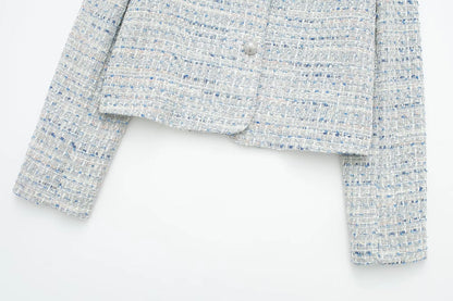 Jackets- Elegant Tweed Cropped Jacket- - Chuzko Women Clothing