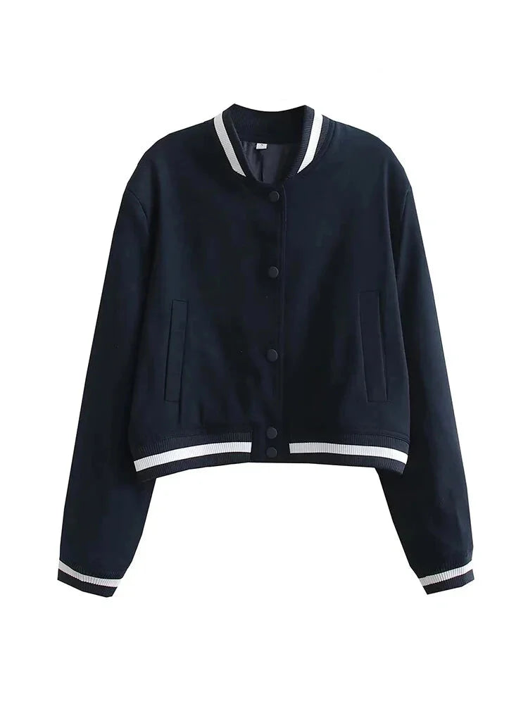 Jackets- Sporty Cropped Jacket for Women in Contrast Details- - Chuzko Women Clothing