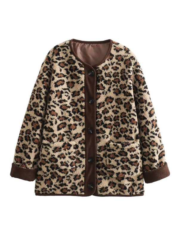 Women's Oversized Plush Leopard Jacket Cardigan