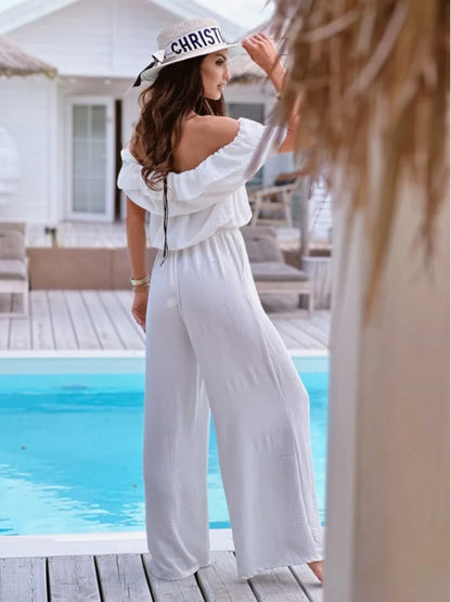 Summer Outfit Off-the-Shoulder Jumpsuit with Wide-Leg Pants