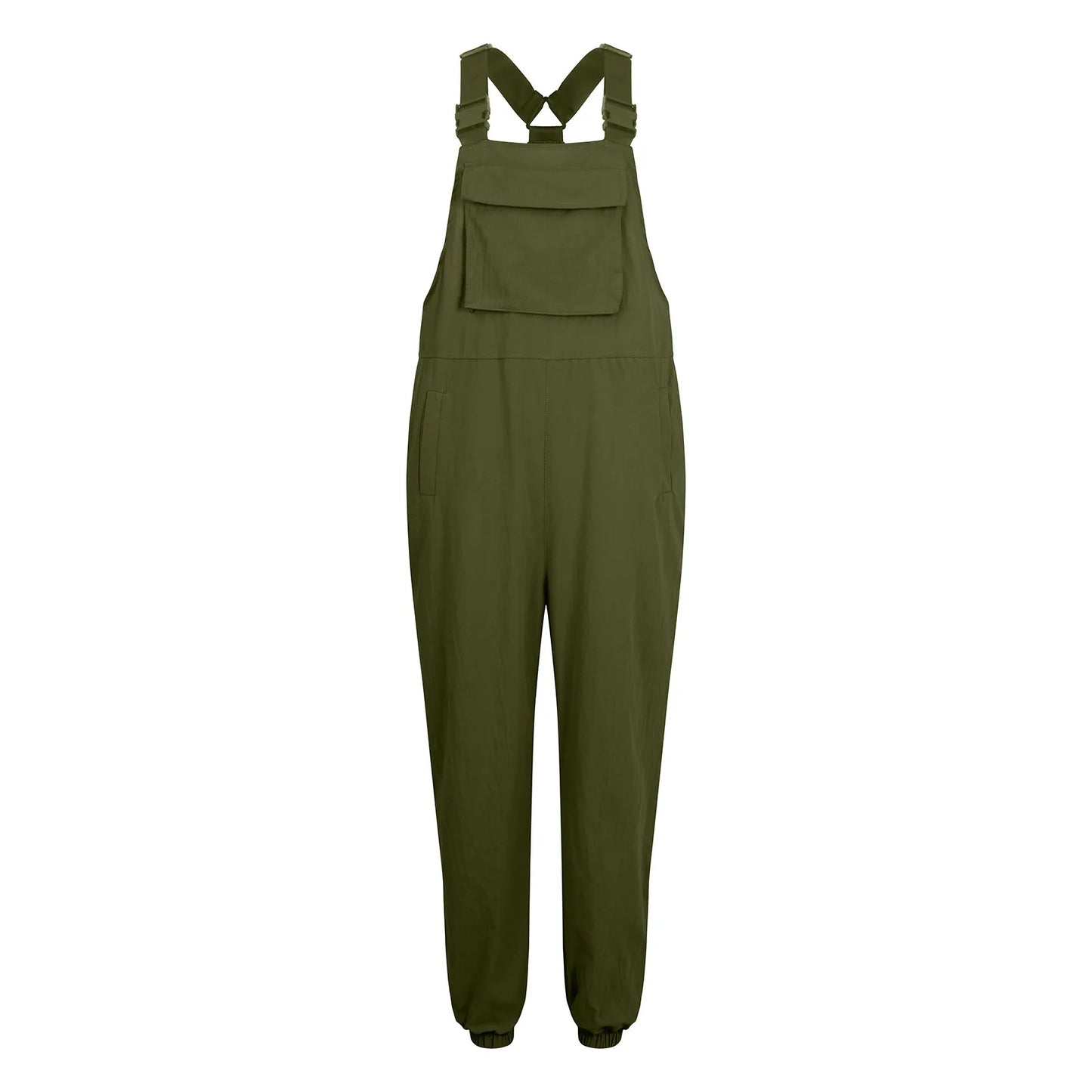 Jumpsuits- Women's Solid Bib Pencil Pantsuits with Multipockets - Baggy Overalls- - Chuzko Women Clothing