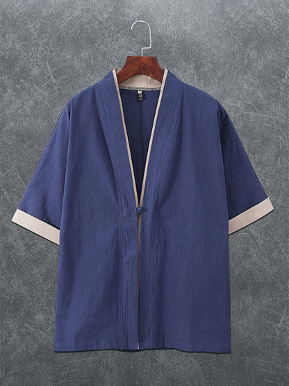 Men's Linen Blend Kimono Shirt - Perfect for Summer Evenings