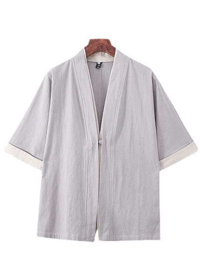 Chemise kimono en lin mélangé pour hommes - Idéale pour les soirées d'été
