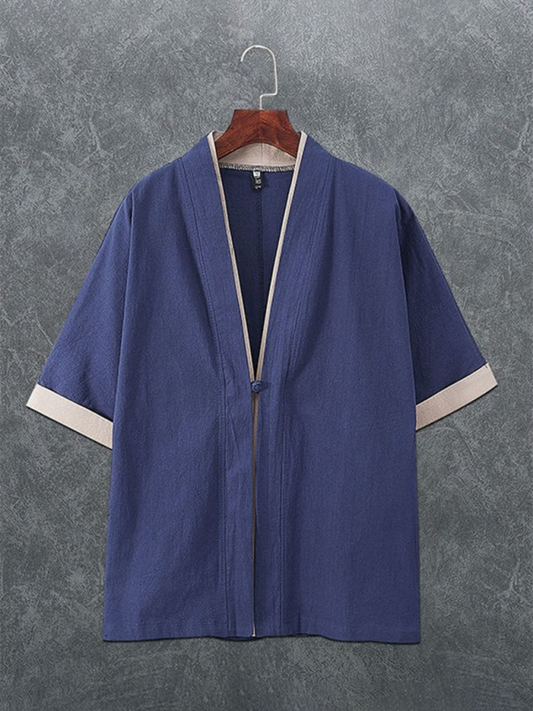 Chemise kimono en lin mélangé pour hommes - Idéale pour les soirées d'été