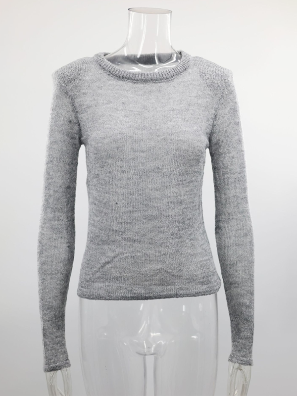 Knit Tops- Open Knitting Fitted Sweater Top for Versatile Looks- Grey- Chuzko Women Clothing