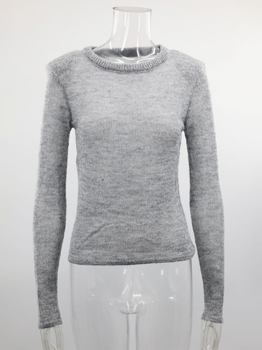 Knit Tops- Open Knitting Fitted Sweater Top for Versatile Looks- Grey- Chuzko Women Clothing