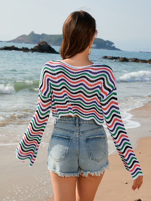 Strand-Crop-Top mit Chevron-Streifen für Damen