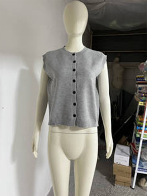Knit Tops- Women's Knitting Button-Up Sleeveless Top- - Chuzko Women Clothing