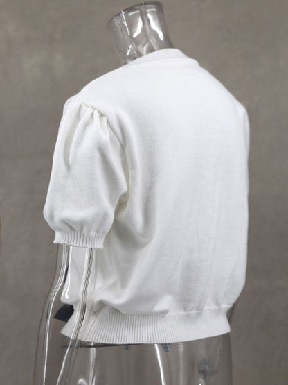 Bow-tiful Haut en tricot à manches courtes pour femme avec nœuds délicats