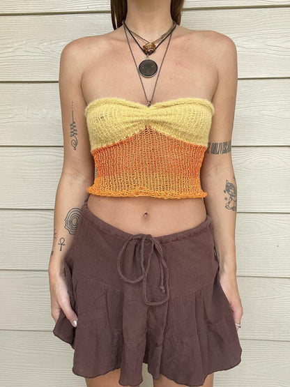 Knitting Tops- Knit Contrast Women's Sleeveless Open Back Cami Halter Top- Orange- Chuzko Women Clothing