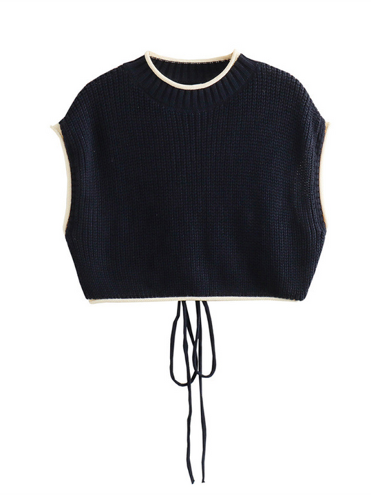 Knitting Trendy Sleeveless Crop Top with Lace-Up Back