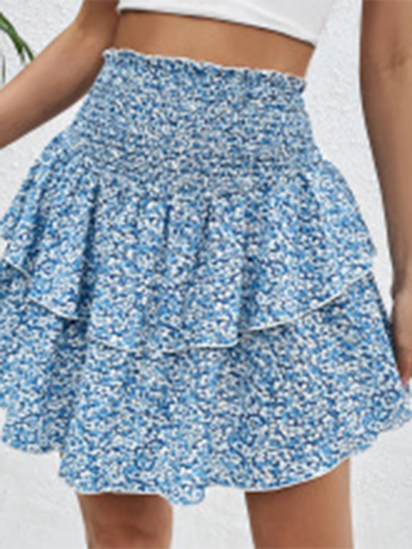 Layered Dresses- Women's Floral Layered Mini Skirt with Wide Waistband- - Chuzko Women Clothing