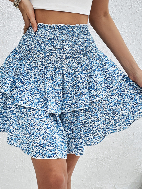 Layered Dresses- Women's Floral Layered Mini Skirt with Wide Waistband- - Chuzko Women Clothing