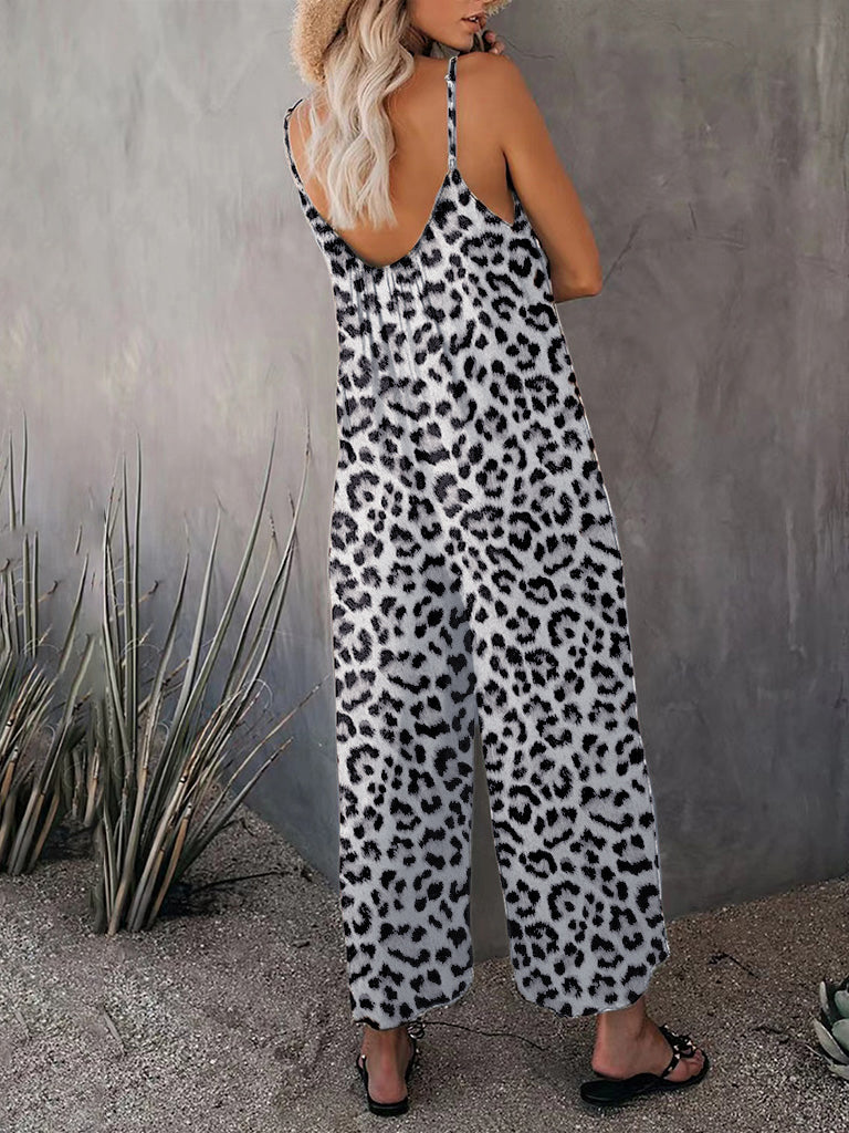 Leopard Print Cami Wide-Leg Jumpsuit for Women  - Chuzko Women Clothing